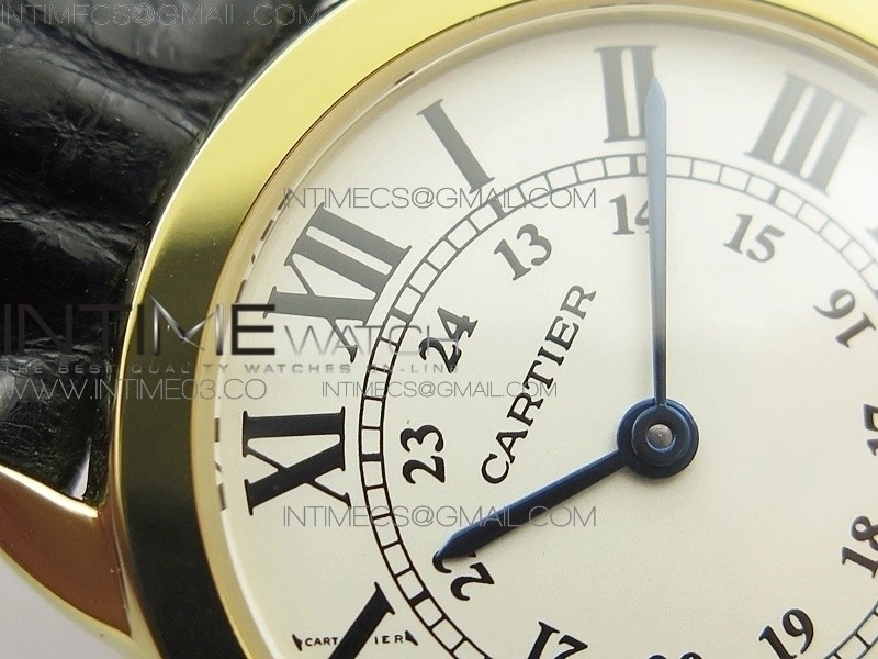 Ronde Solo de Cartier 29.5mm YG K11 1:1 Best Edition White Dial on Black Croco Leather Strap Ronda Quartz